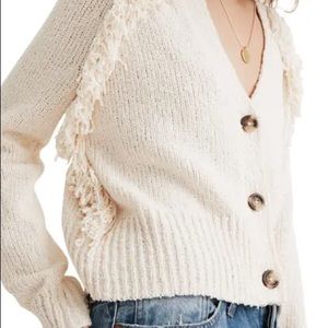 Madewell Ivory White Derek Fringe Knit Cardigan